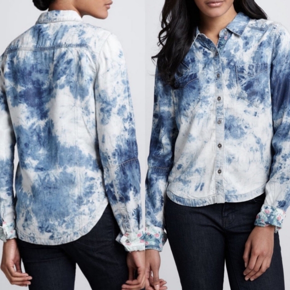 Blank NYC Chambray Tie Dye Denim Button Up Top - Picture 5 of 7
